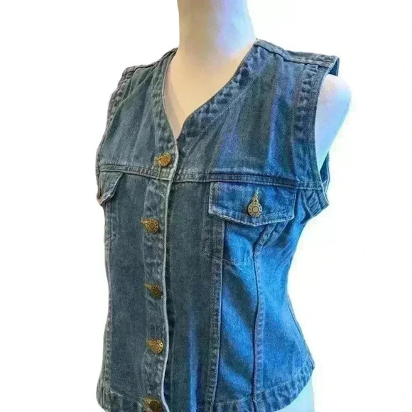 Dixie Denim Vest Sleeveless Button-Front Chest Pocket  Medium Wash Blue Size M - Picture 4 of 7